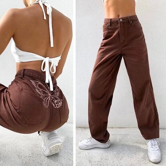 Tiger Mist Pipa Denim Butterfly Jeans‎ Chocolate Brown Womens Small 26"Waist - Picture 1 of 11
